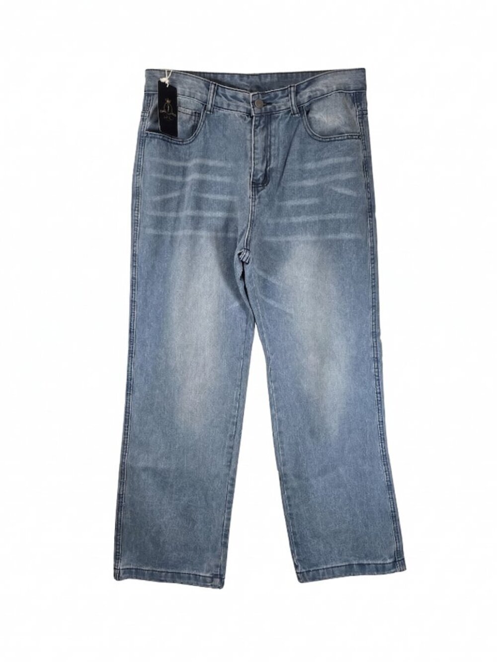 NWT | Women’s Straight Leg High Rise Medium Wash Casual Jeans Whiskered | Large